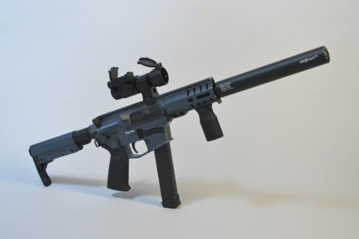 The DefCan 9 mounted to its ideal partner, the CMMG Banshee MkGs 9mm