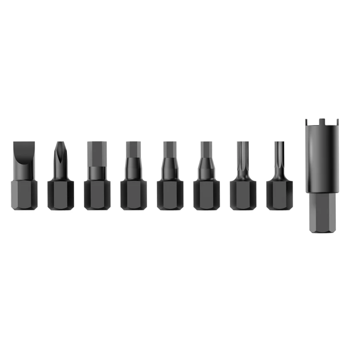 MAGNETIC STORAGE FOR 9-FUNCTION BIT SET: 7/64″ HEX, 1/81″ HEX, 9/64″ HEX, 3/16″ HEX, T10, T15, #1 PHILLIPS, 1/4″ FLAT, A2 FRONT SIGHT ADJUSTED