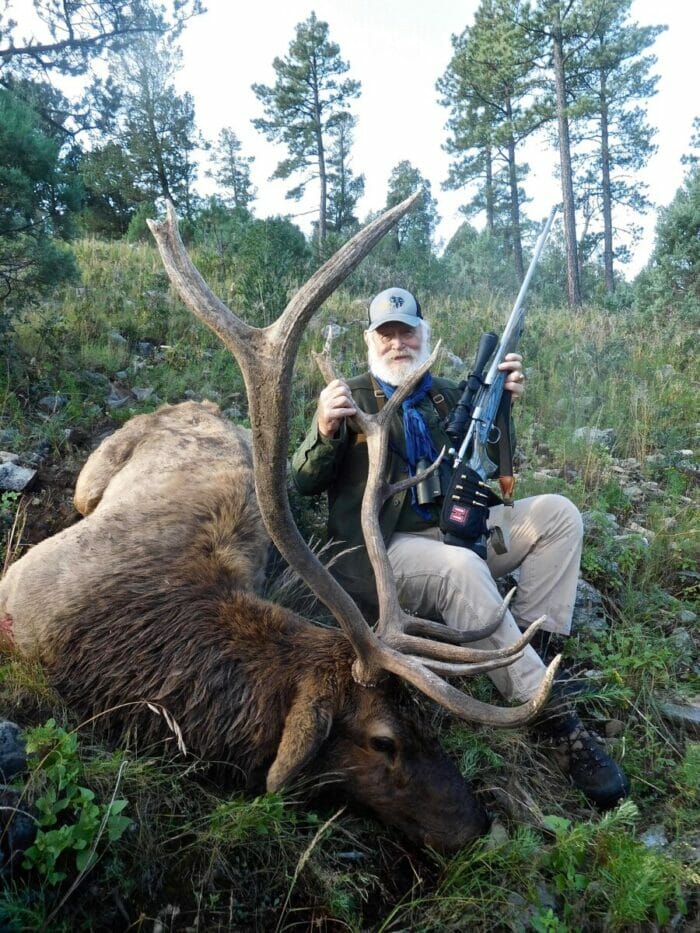 Old bull Larry shot on the Mescalero Apache Reservation using a .300 RUM, Hornady ammo and Trijicon scope.