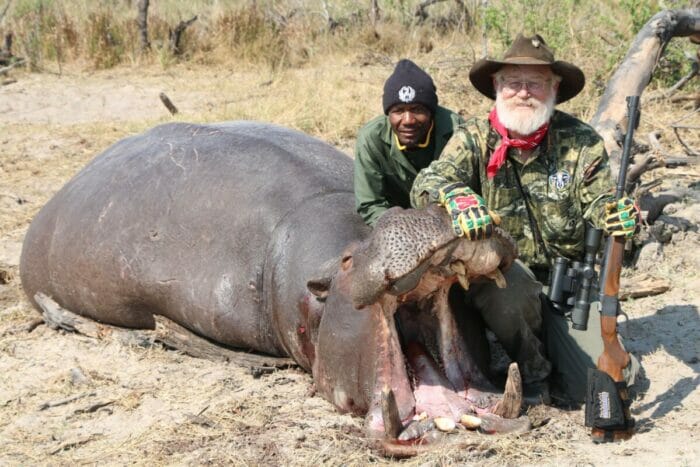 Larry with an "on land" hippo taken with his Ruger No. 1 in .450-400 NE 3" using Hornady ammo.