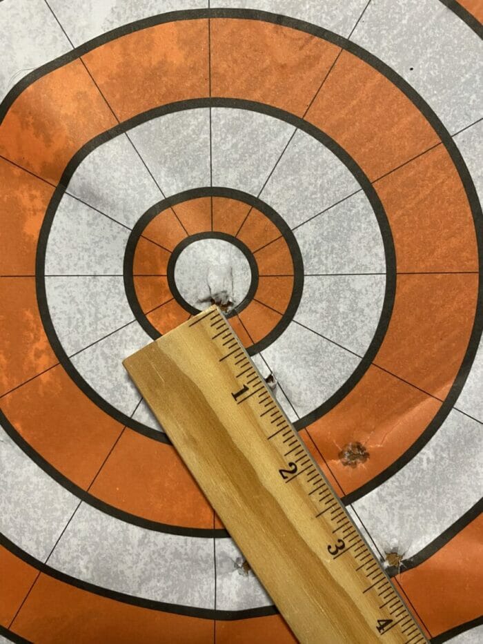 At 50 yards the UTAS UT9 Mini grouped 3 1/2 inches at 50 yards.