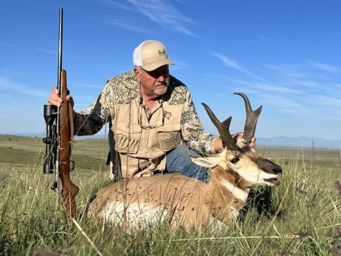 Richard Berry proudly displays his first ever pronghorn.