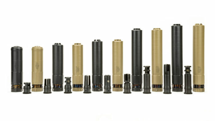 The full line of Griffin Armament DUAL-LOK silencers