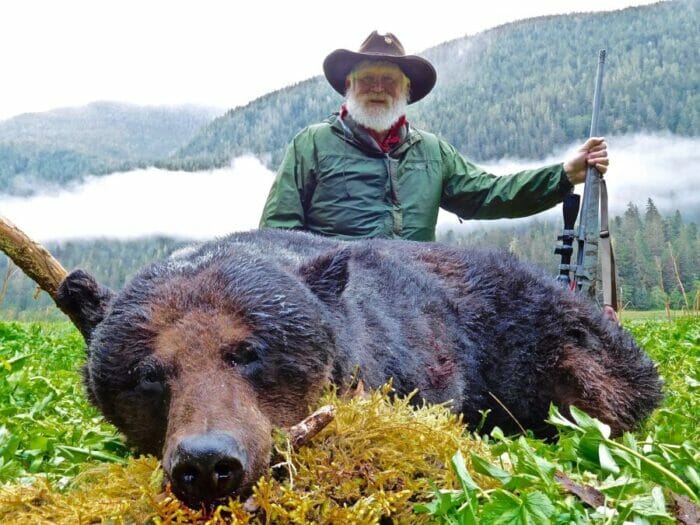 This is NOT the LOUD bear, but one that came close to being the same size. Please note the absence of a flintlock muzzleloader and the presence of a centerfire rifle, and the fact a big bear is down!