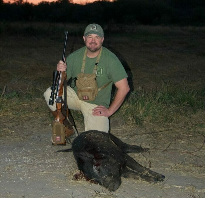 Hornady's Neil Davies with a wild hog he took in South Texas.