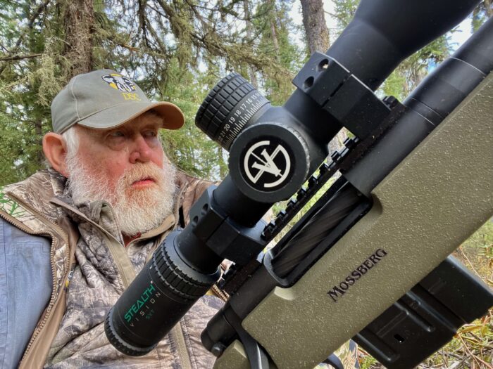 Larry's choice for his bear hunt, was Brad Fenson's Mossberg .308 Win, Hornady's Outfitter ammo and his 3-18x44 Stealth Vision scope.