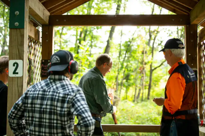 Shooters prepare on one of the 23 stations along the Halter Sporting Clays course